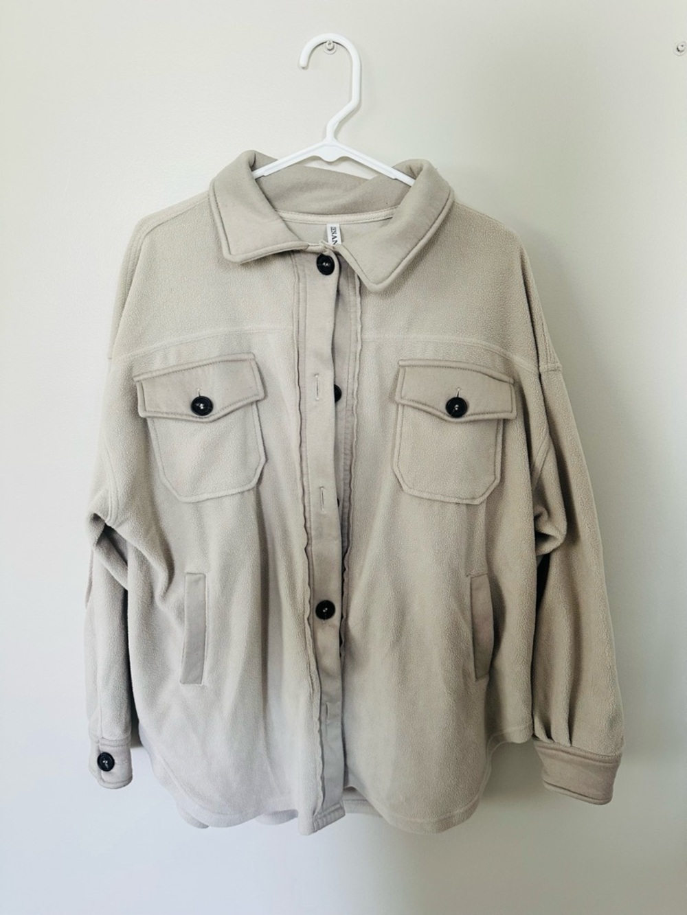 Zenana Outfitters Light Beige Utility Fleece Jacket